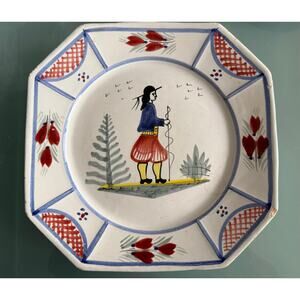 Henriot Quimper Faience Pottery Blue Mistral Breton Man 10” Octagonal Plate